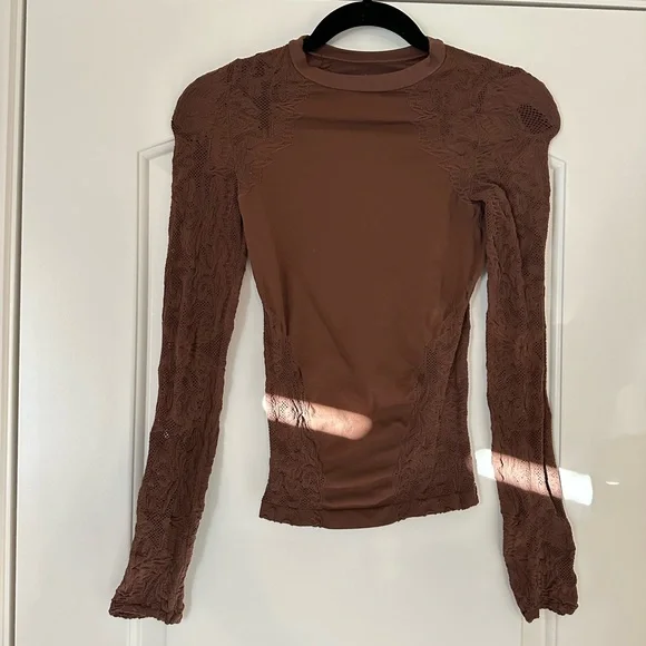 Free People Brown Lace Long Sleeve Fitted Blouse - Picture 7 of 7